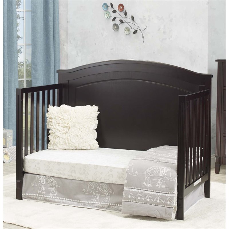 Baby Crib with 4 Drawer Chest and Double Dresser Set in Espresso