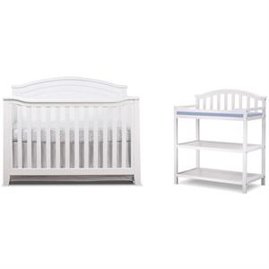baby crib and changing table 2 piece set in white