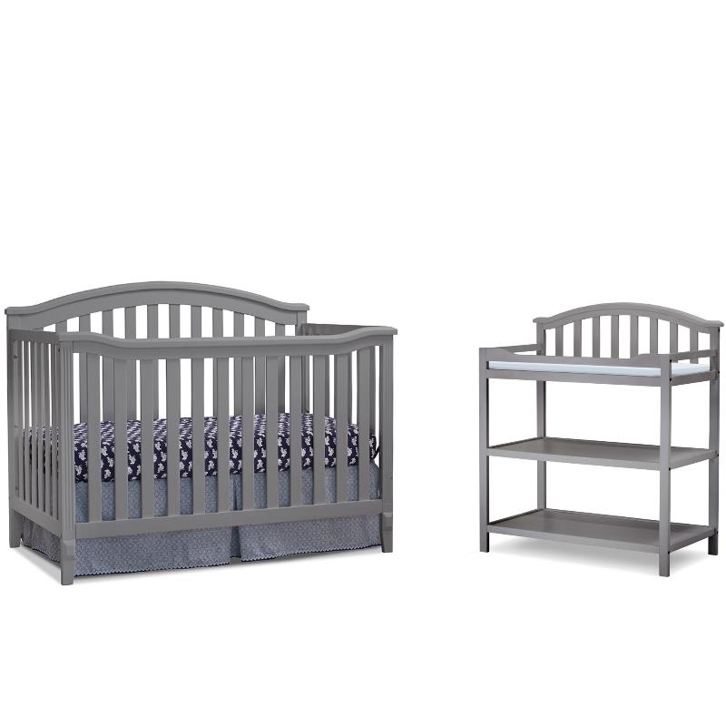 Baby Crib and Changing Table 2 Piece Set in Gray