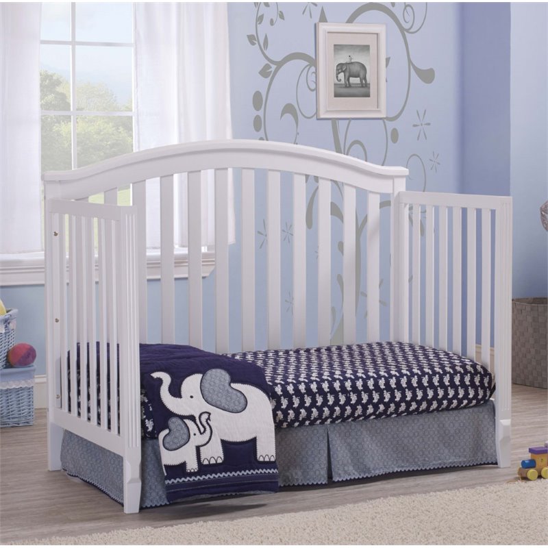 Baby Crib with Changing Table and 4 Drawer Dresser Chest Set in White