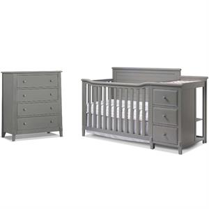 baby crib with changing table and 4 drawer dresser chest set in weathered gray
