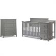 Baby Crib with Changing Table and 4 Drawer Dresser Chest Set in Weathered Gray
