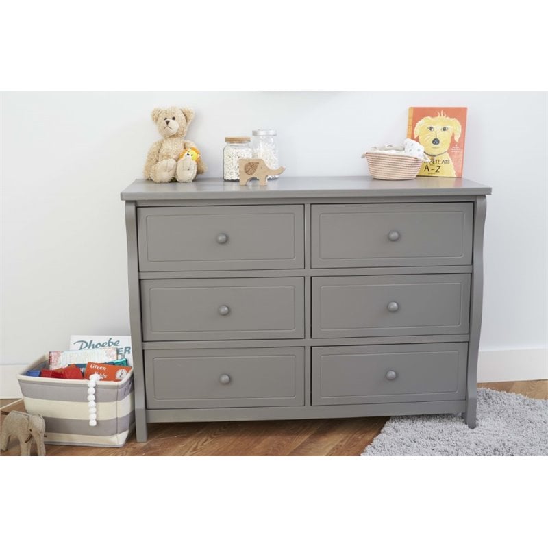 Baby Crib with Changing Table and 6 Drawer Double Dresser Set in Gray