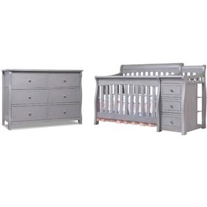 Baby Crib with Changing Table and 6 Drawer Double Dresser Set in Gray
