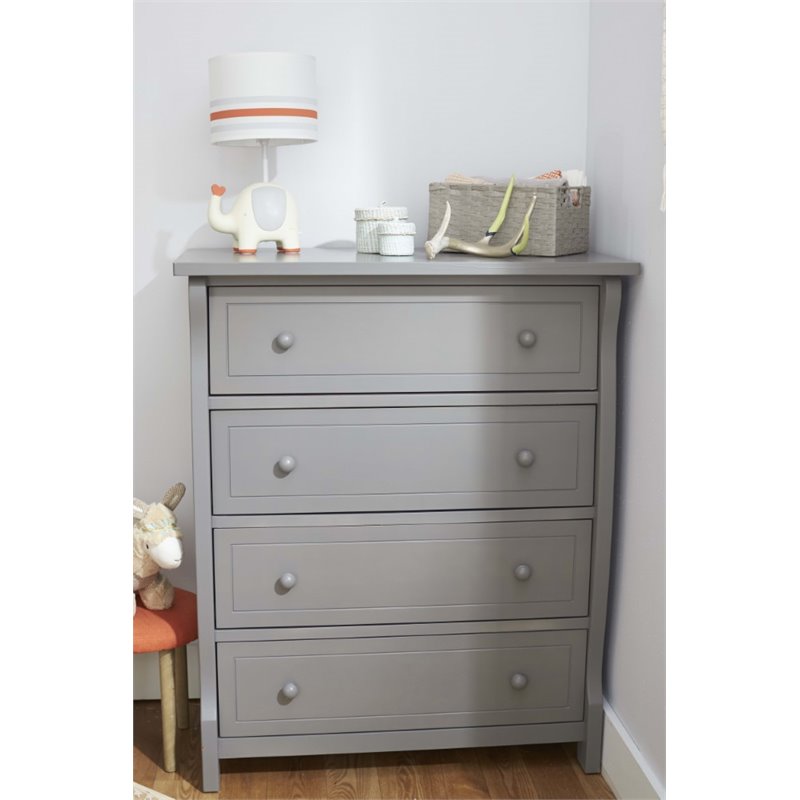 Baby Crib with Changing Table and 4 Drawer Dresser Chest Set in Gray