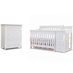 baby crib with changing table and 4 drawer dresser chest set in white