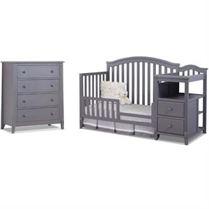 baby crib with changing table and dresser chest 2 piece set in gray