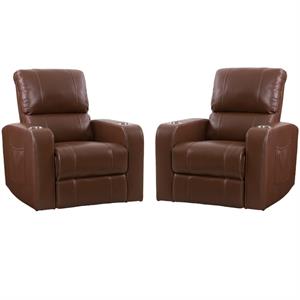 home square 2 piece leather gel home theater single power recliner set in brown
