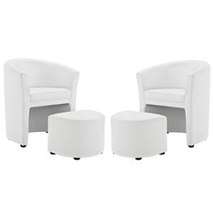 home square 2 piece faux leather accent chair set with ottoman in white