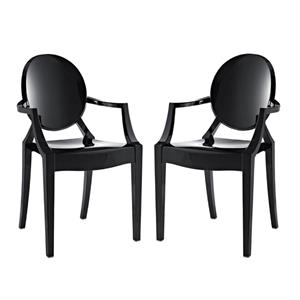 home square 2 piece sturdy polycarbonate metal dining arm chair set in black
