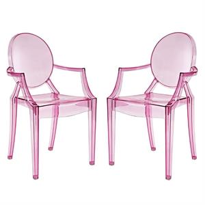 home square 2 piece sturdy polycarbonate dining arm chair set in pink
