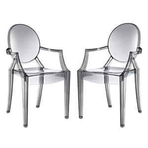 home square 2 piece sturdy polycarbonate dining arm chair set in smoke