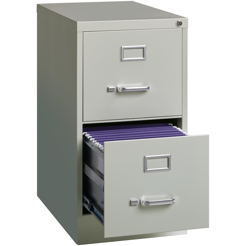 Home Square 2 Piece Deep Metal Vertical Filing Cabinet Set in Light Gray