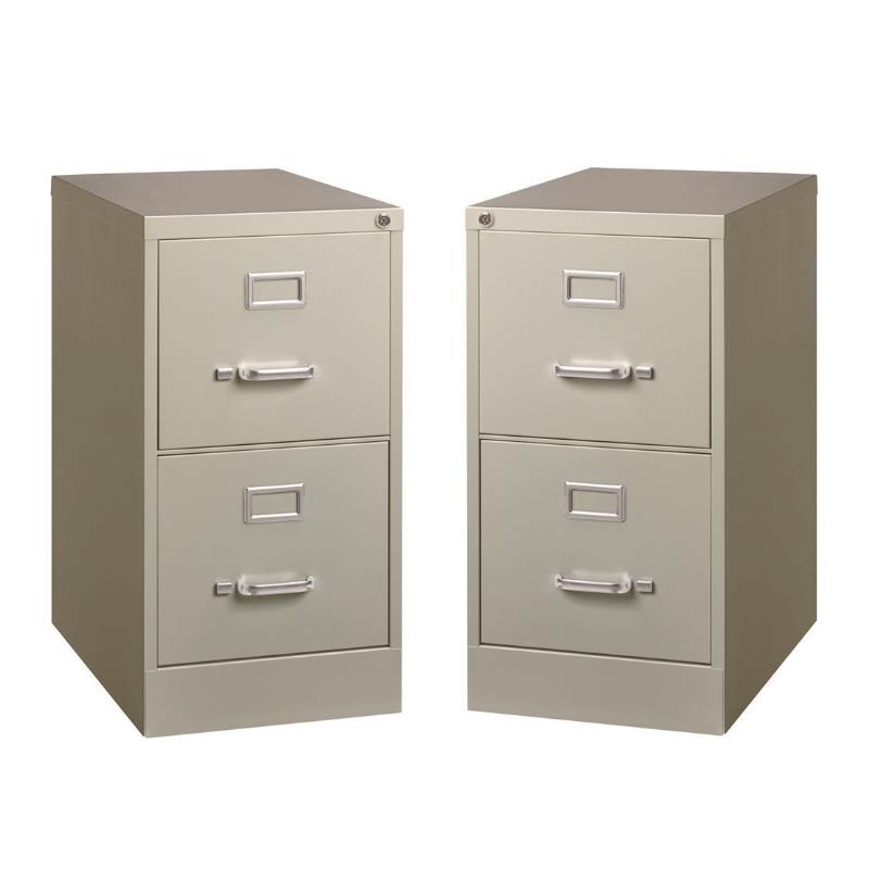 Home Square 2 Piece Deep Metal Vertical Filing Cabinet Set in Light Gray