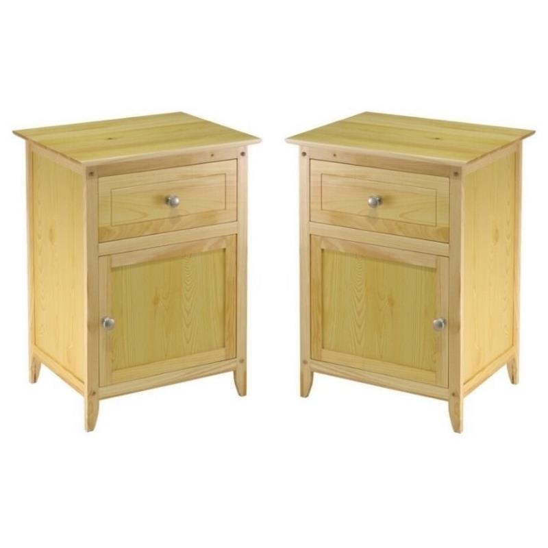 Home Square 2 Piece Wood Night Stand Set with Cabinet and Drawer in Natural