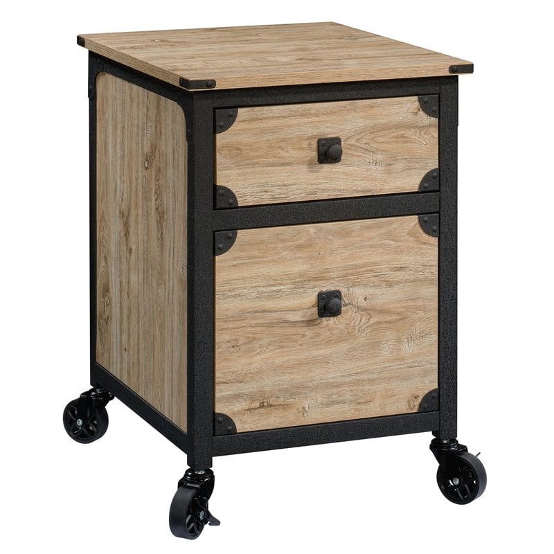 Home Square 2 Piece Wood Mobile Filing Cabinet Set in Milled Mesquite Beige