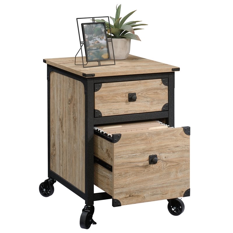 Home Square 2 Piece Wood Mobile Filing Cabinet Set in Milled Mesquite Beige