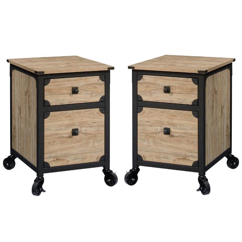 Home Square 2 Piece Wood Mobile Filing Cabinet Set in Milled Mesquite Beige