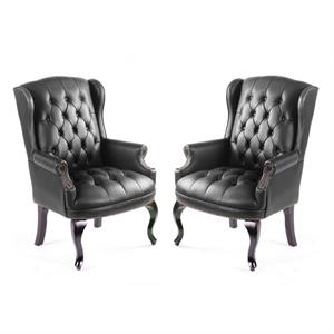 home square 2 piece guest office leather accent chair set in black
