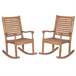 home square 2 piece outdoor wood patio rocking chair set in brown