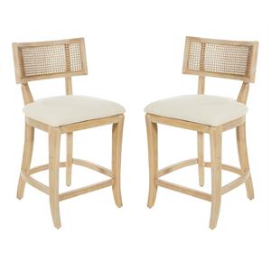Home Square 2 Piece Coastal Linen Fabric Counter Stool Set in Beige