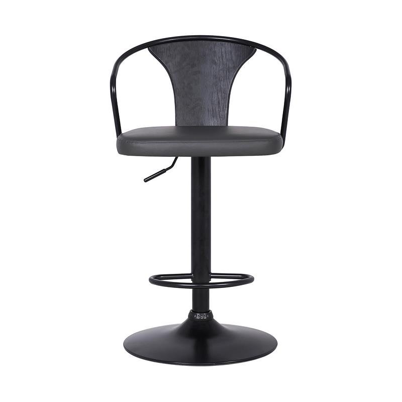 Home Square 2 Piece Faux Leather Adjustable Bar Stool Set in Black/Gray