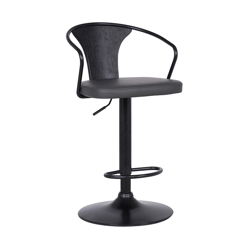 Home Square 2 Piece Faux Leather Adjustable Bar Stool Set in Black/Gray