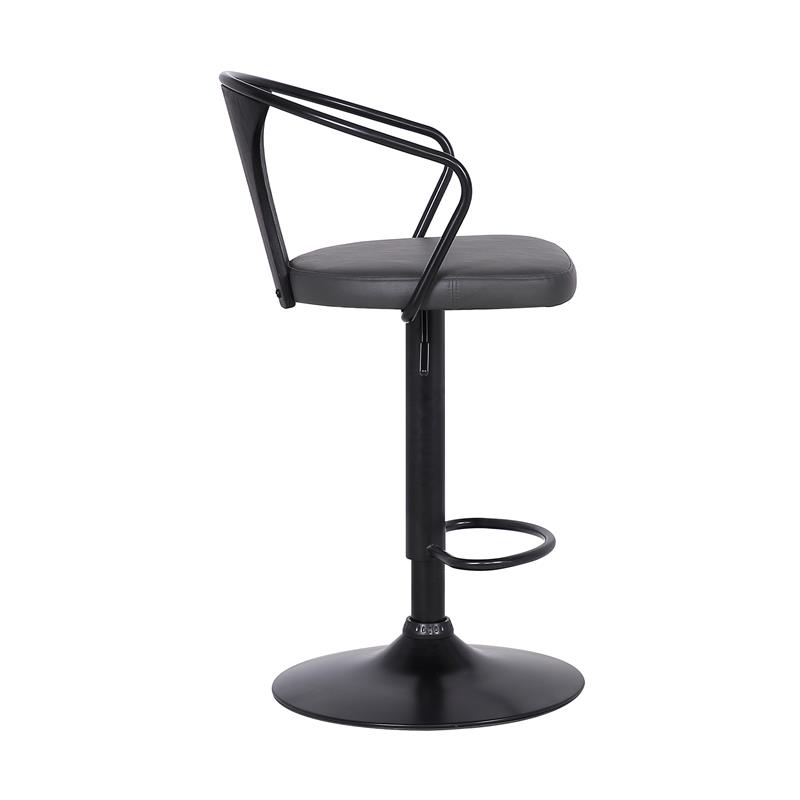 Home Square 2 Piece Faux Leather Adjustable Bar Stool Set in Black/Gray