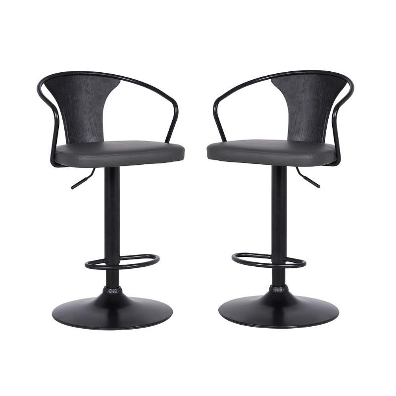 Home Square 2 Piece Faux Leather Adjustable Bar Stool Set in Black/Gray