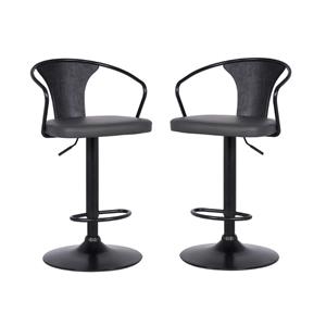 Home Square 2 Piece Faux Leather Adjustable Bar Stool Set in Black/Gray