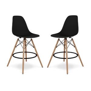 Home Square 2 Piece 28&quot Plastic and Wood Counter Stool Set in Black/Brown