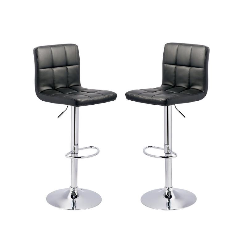 Home Square 2 Piece Faux Leather Tufted Adjustable Bar Stool Set in Black/Gray