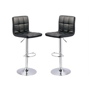 Home Square 2 Piece Faux Leather Tufted Adjustable Bar Stool Set in Black/Gray