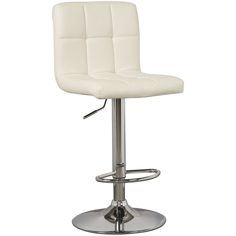 Home Square 2 Piece Faux Leather Tufted Adjustable Bar Stool Set in Bone/Gray