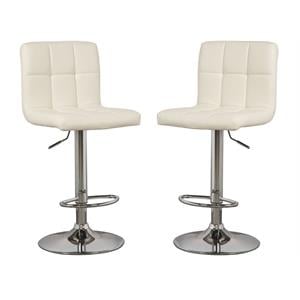 Home Square 2 Piece Faux Leather Tufted Adjustable Bar Stool Set in Bone/Gray