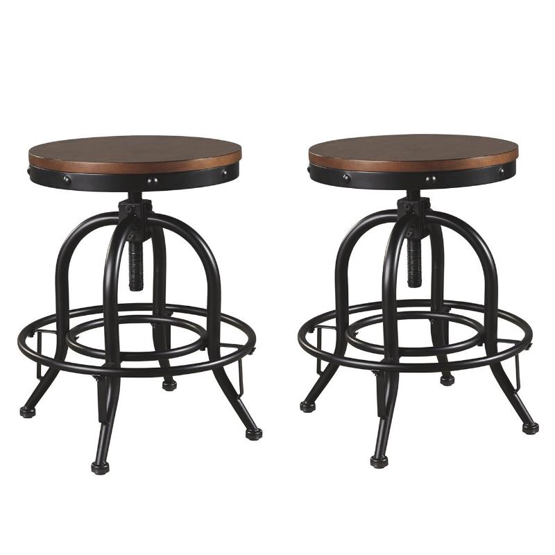 Home Square 2 Piece Swivel Counter Stool Set with Wood Top in Brown and Black