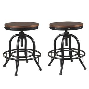 Home Square 2 Piece Swivel Counter Stool Set with Wood Top in Brown and Black