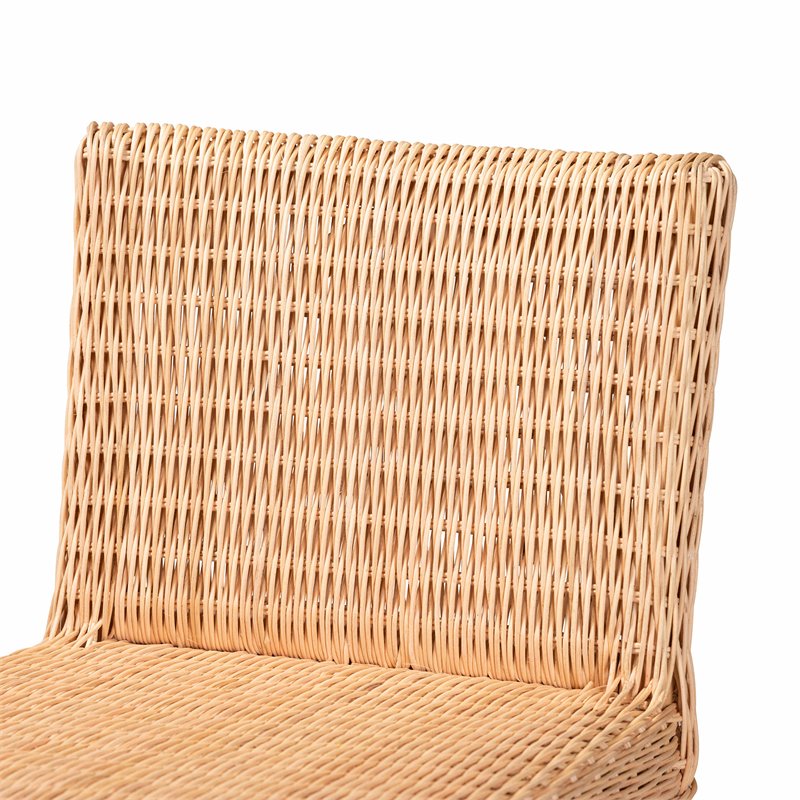 Home Square Woven Rattan Counter Stool with Footrest in Natural (Set of 2)