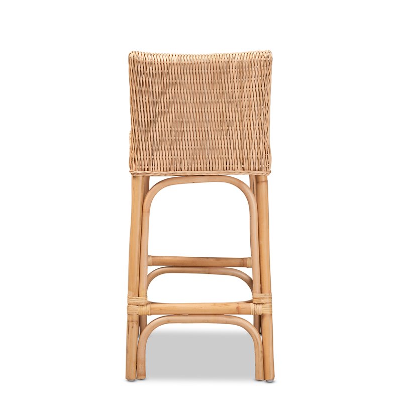 Home Square Woven Rattan Counter Stool with Footrest in Natural (Set of 2)