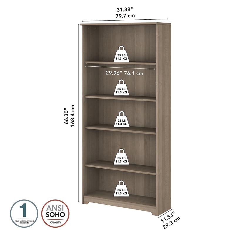 Home Square 5 Traditional Wood Shelf Bookcase in Ash Gray ( Set of 2 )