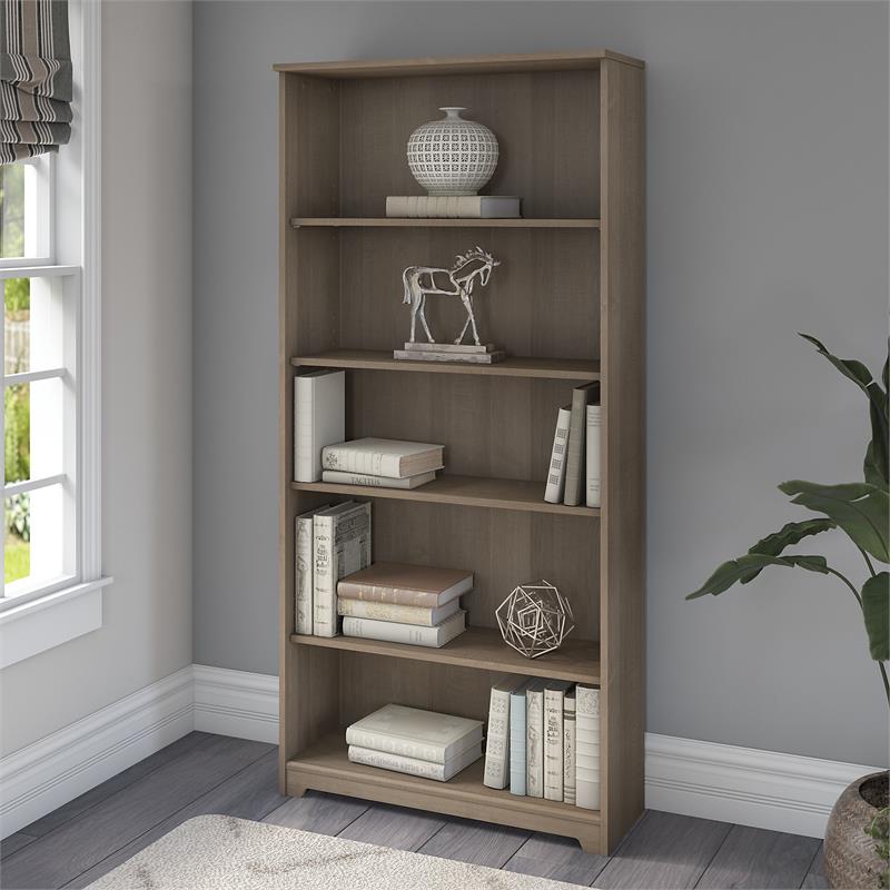 Home Square 5 Traditional Wood Shelf Bookcase in Ash Gray ( Set of 2 )
