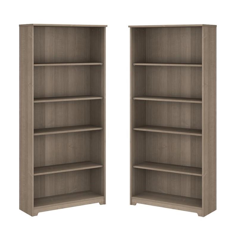 Home Square 5 Traditional Wood Shelf Bookcase in Ash Gray ( Set of 2 )