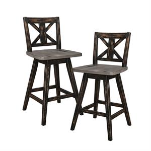 home square wood dining swivel counter stools in distressed gray ( set of 2 )