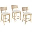 Home Square 3 Piece Coastal Linen Fabric Counter Stool Set in Beige
