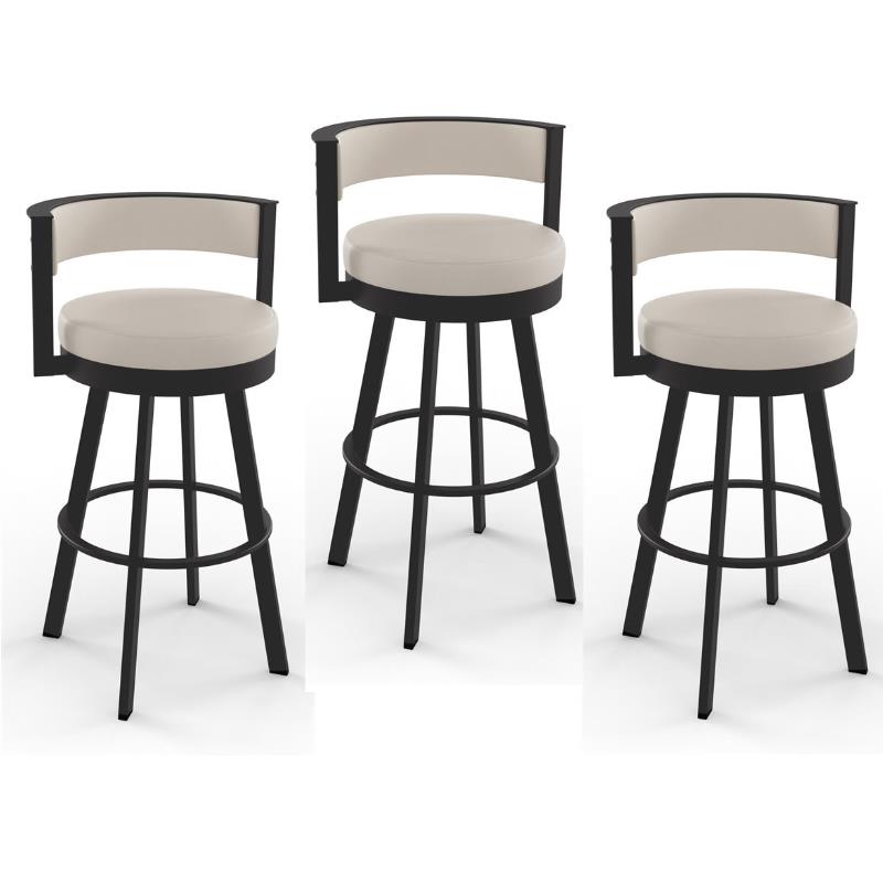 Home Square 3 Piece Faux Leather Swivel Counter Stool Set in Cream/Dark