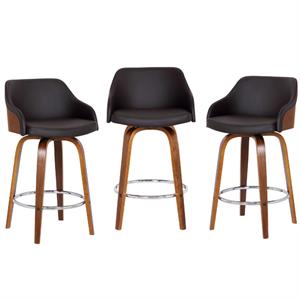 home square 3 piece faux leather swivel counter stool set in walnut and brown