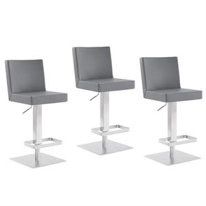 home square 3 piece pedestal faux leather swivel bar stool set in gray