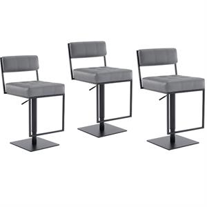 home square 3 piece faux leather swivel adjustable bar stool set in gray