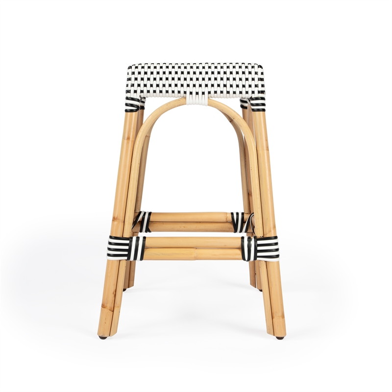 Home Square 2 Piece Rattan Counter Stool Set in Black and White