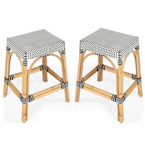 Home Square 2 Piece Rattan Counter Stool Set in Black and White